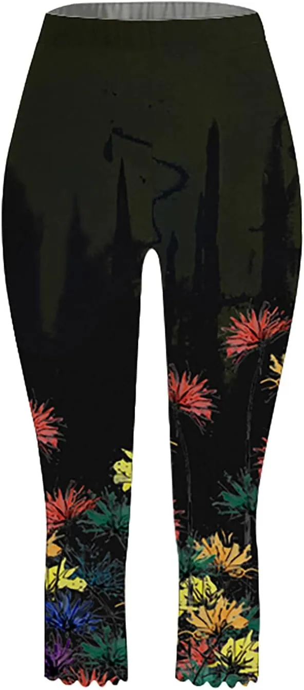 aihihe Women's Capri Leggings High Waist Workout Yoga Pants 3/4 Length Summer Casual Beach Pants Soft Comfy Cropped Trousers