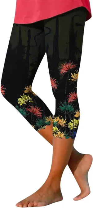 aihihe Women's Capri Leggings High Waist Workout Yoga Pants 3/4 Length Summer Casual Beach Pants Soft Comfy Cropped Trousers