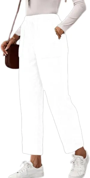 Akivide Corduroy Pants for Women Casual Elastic High Waist Straight Leg Pants Loose Comfy Trousers with Pockets