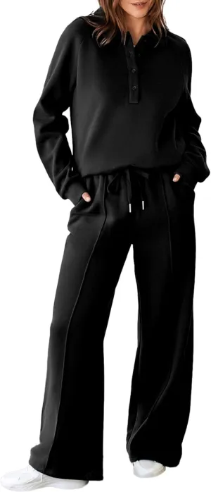 Aleumdr Women's 2 Piece Outfits Sweatsuit Oversized Sweatshirt Wide Leg Sweatpants Matching Lounge Set 2024
