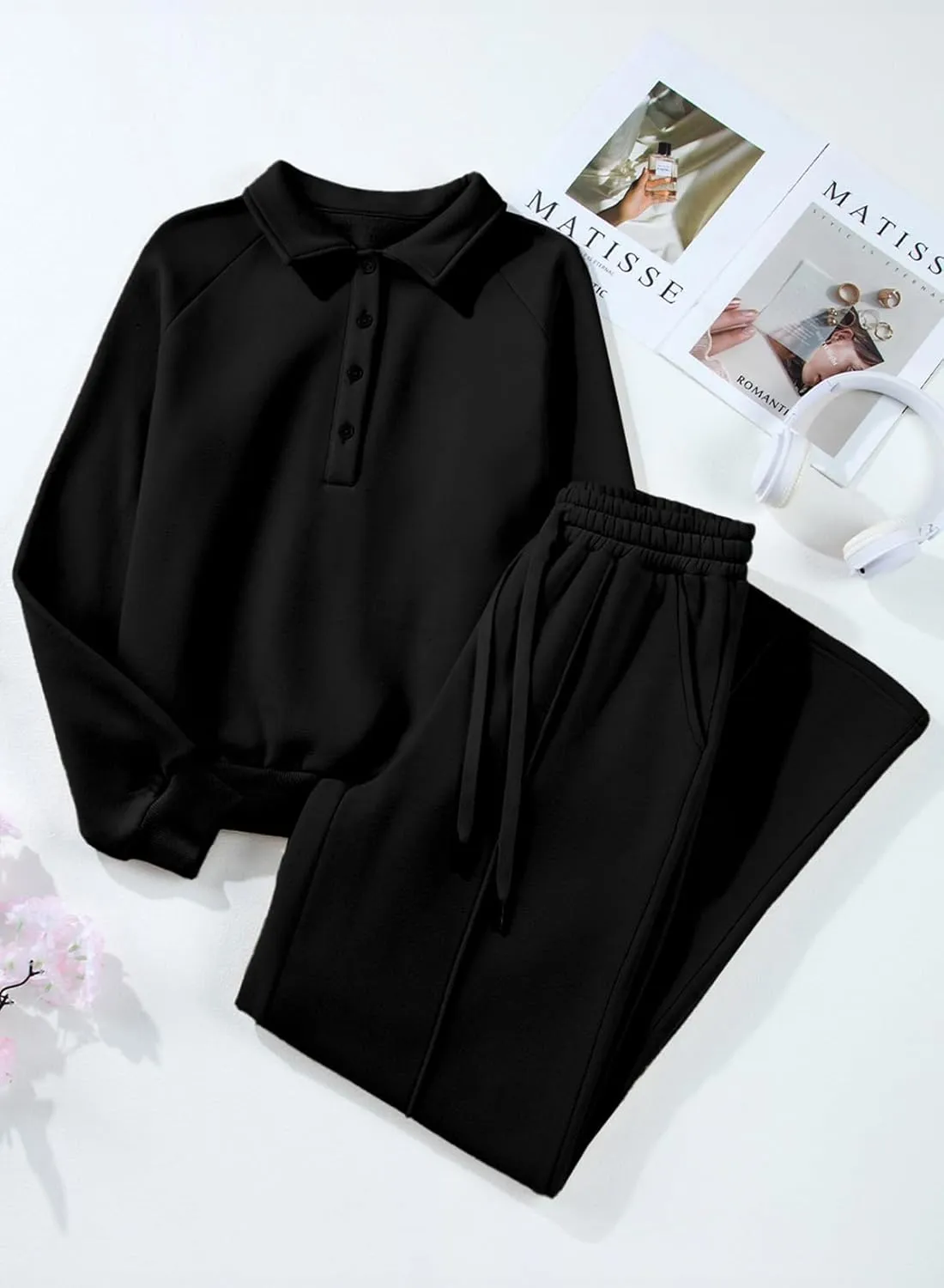 Aleumdr Women's 2 Piece Outfits Sweatsuit Oversized Sweatshirt Wide Leg Sweatpants Matching Lounge Set 2024