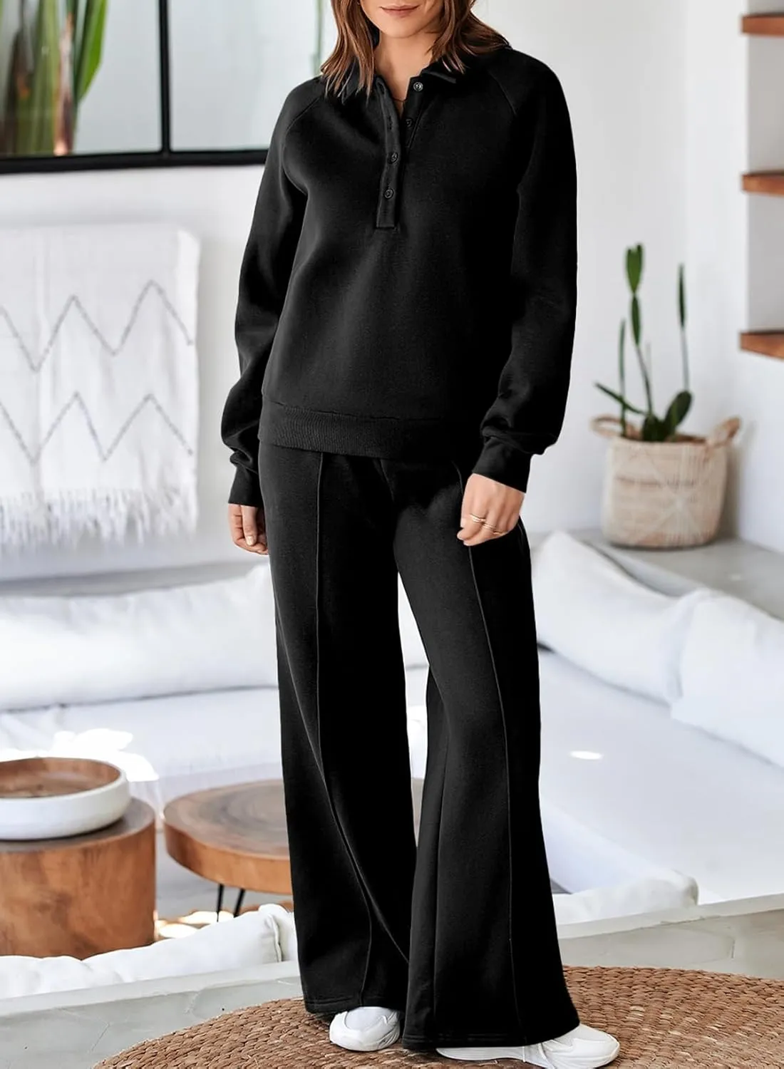 Aleumdr Women's 2 Piece Outfits Sweatsuit Oversized Sweatshirt Wide Leg Sweatpants Matching Lounge Set 2024