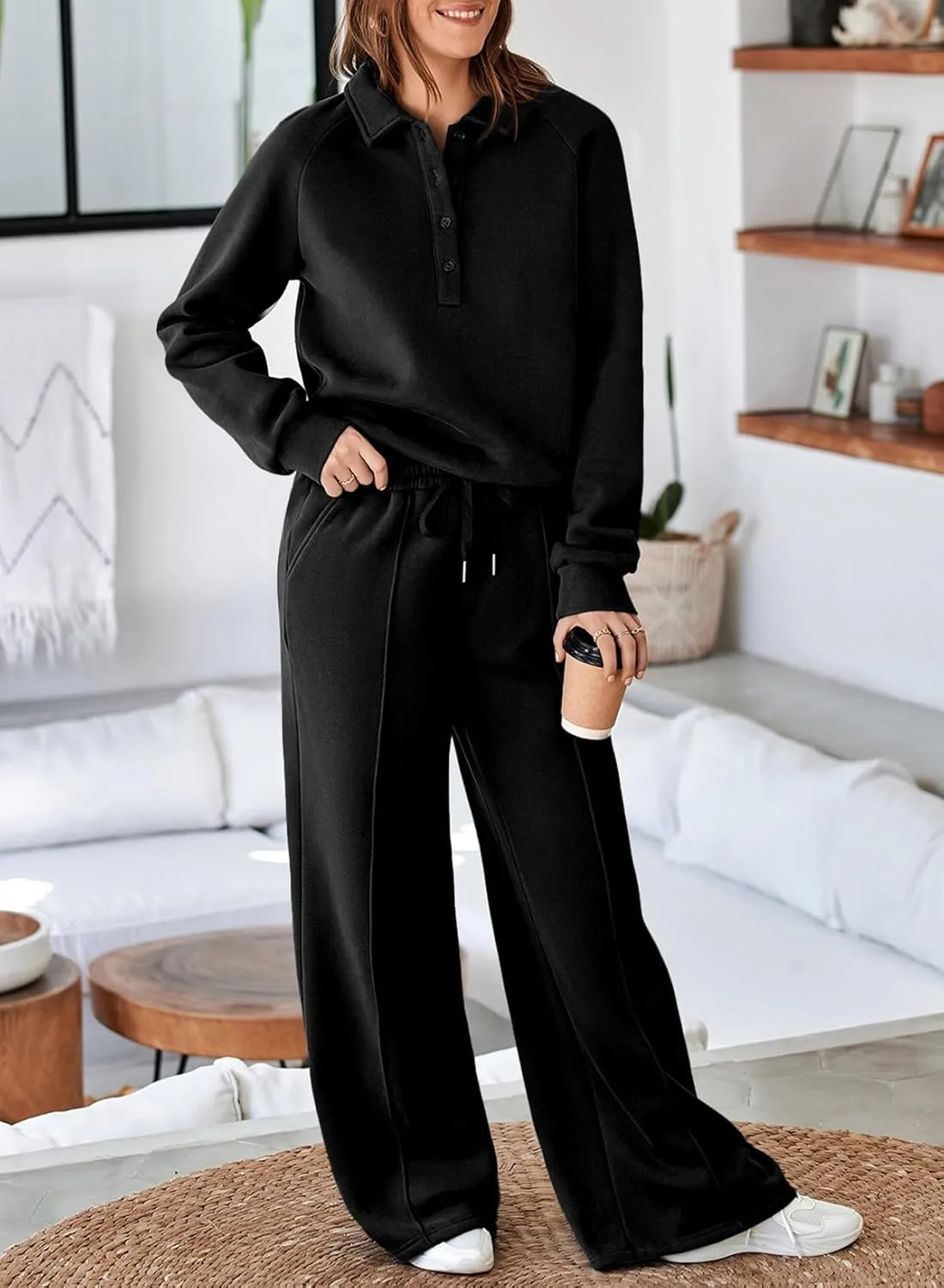Aleumdr Women's 2 Piece Outfits Sweatsuit Oversized Sweatshirt Wide Leg Sweatpants Matching Lounge Set 2024