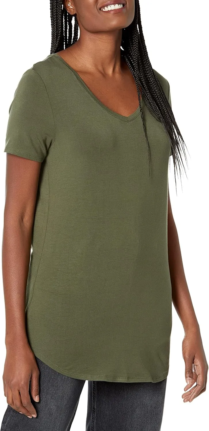 Amazon Essentials Women's Relaxed-Fit Short-Sleeve V-Neck Tunic (Available in Plus Size), Multipacks