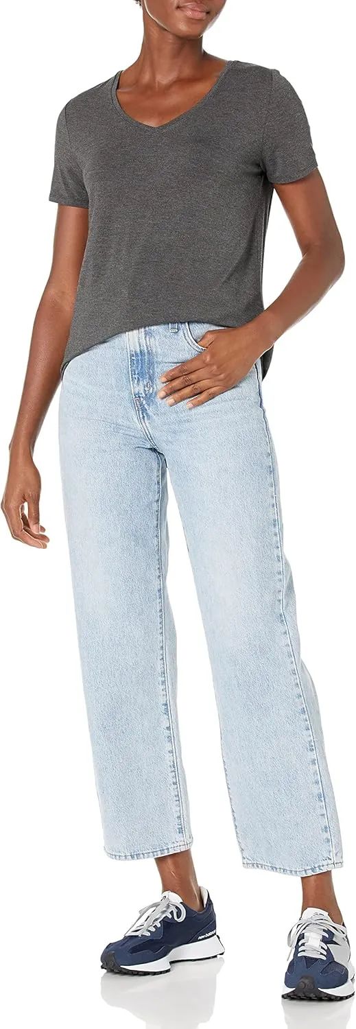 Amazon Essentials Women's Relaxed-Fit Short-Sleeve V-Neck Tunic (Available in Plus Size), Multipacks