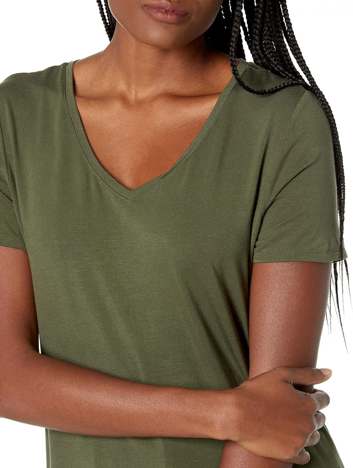 Amazon Essentials Women's Relaxed-Fit Short-Sleeve V-Neck Tunic (Available in Plus Size), Multipacks