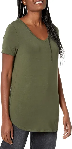 Amazon Essentials Women's Relaxed-Fit Short-Sleeve V-Neck Tunic (Available in Plus Size), Multipacks