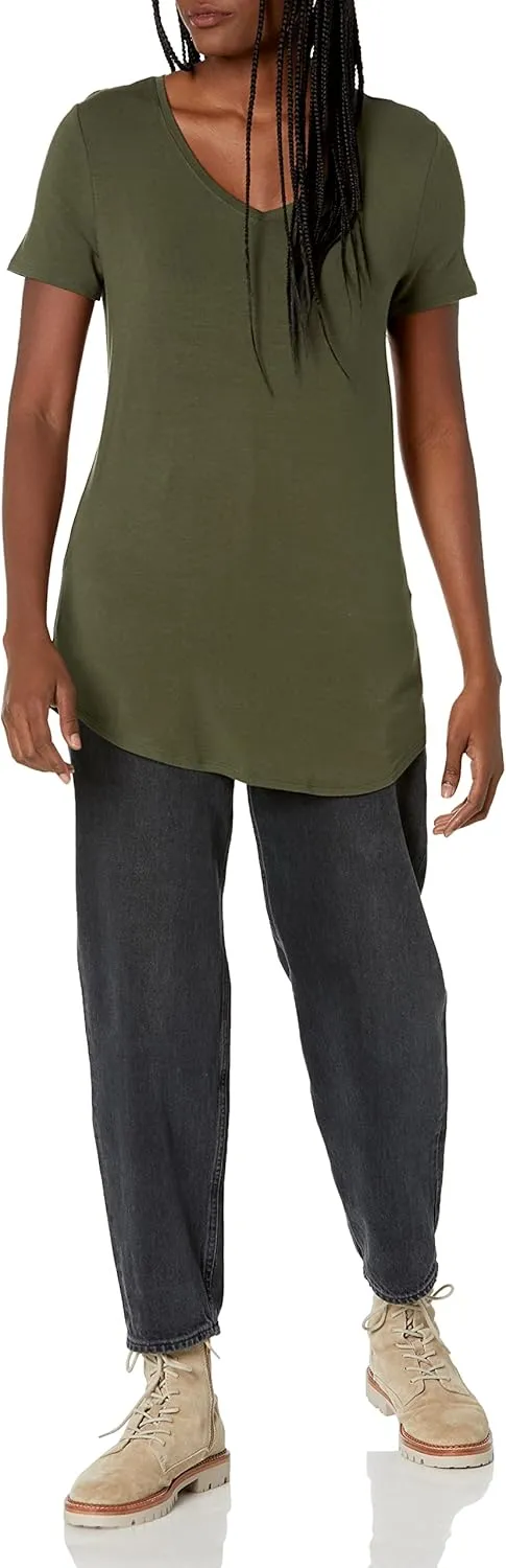 Amazon Essentials Women's Relaxed-Fit Short-Sleeve V-Neck Tunic (Available in Plus Size), Multipacks
