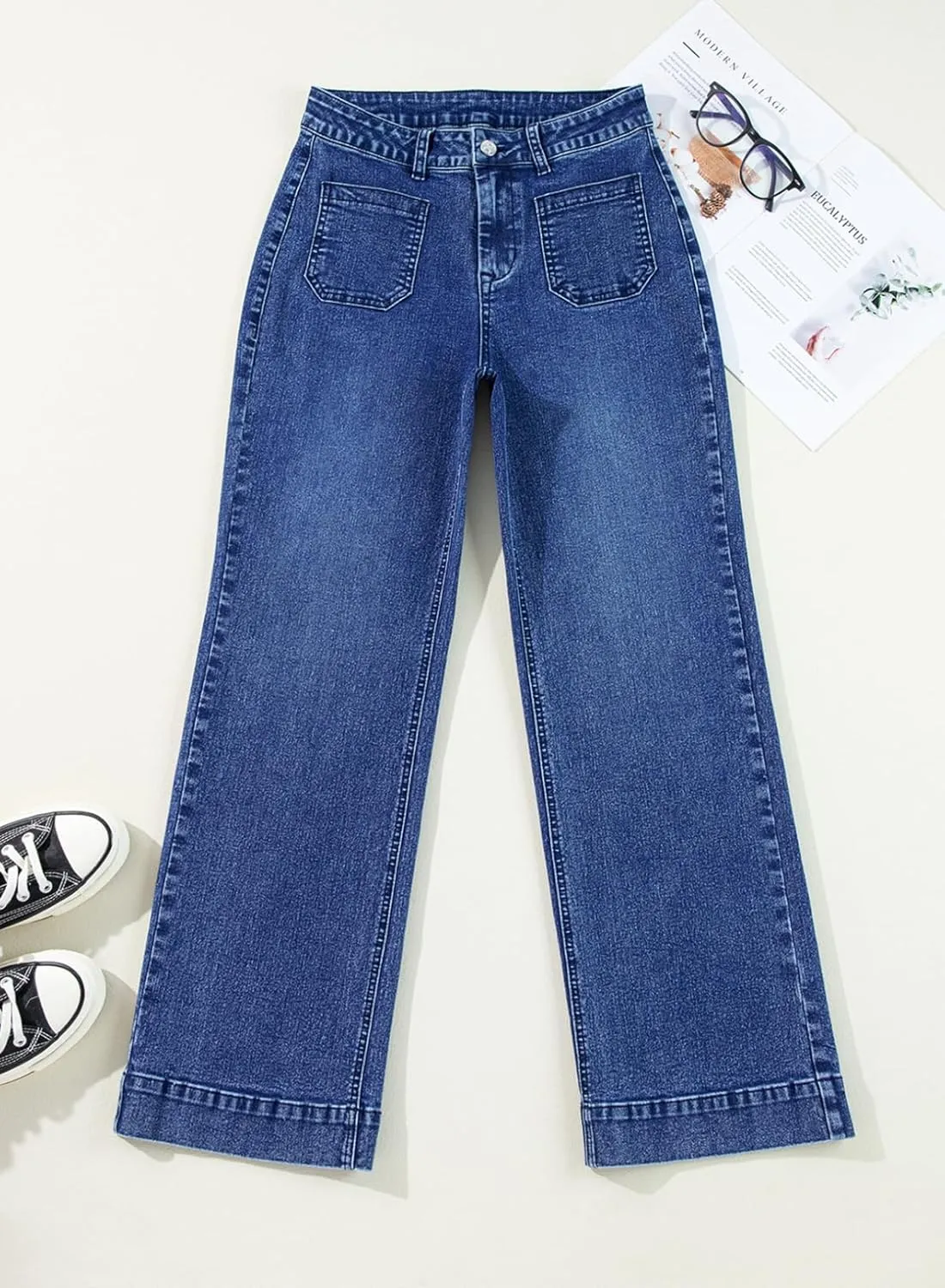 Astylish Women's Wide Leg Jeans High Waisted Stretchy Straight Leg Jeans Loose Trendy Denim Pants with Pocket
