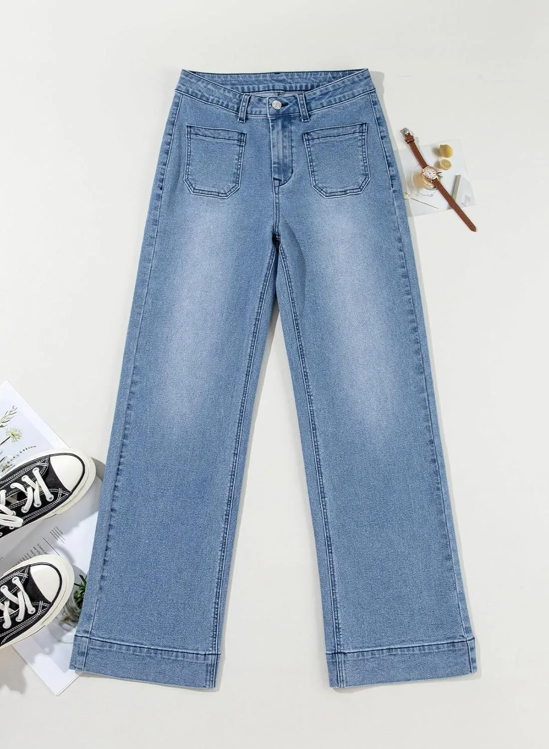 Astylish Women's Wide Leg Jeans High Waisted Stretchy Straight Leg Jeans Loose Trendy Denim Pants with Pocket
