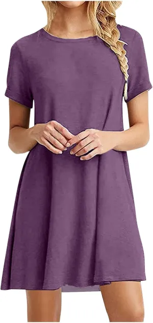 Aymnlox Women's 2025 Spring Summer Casual Maxi Dresses Short Sleeve Round Neck Ruffle Swing Beach Vacation Sundress