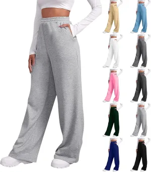 Baggy Wide Leg Sweatpants for Women Fleece Joggers with Pockets Comfy High Waist Lounge Pants Drawstring Sweat Pants