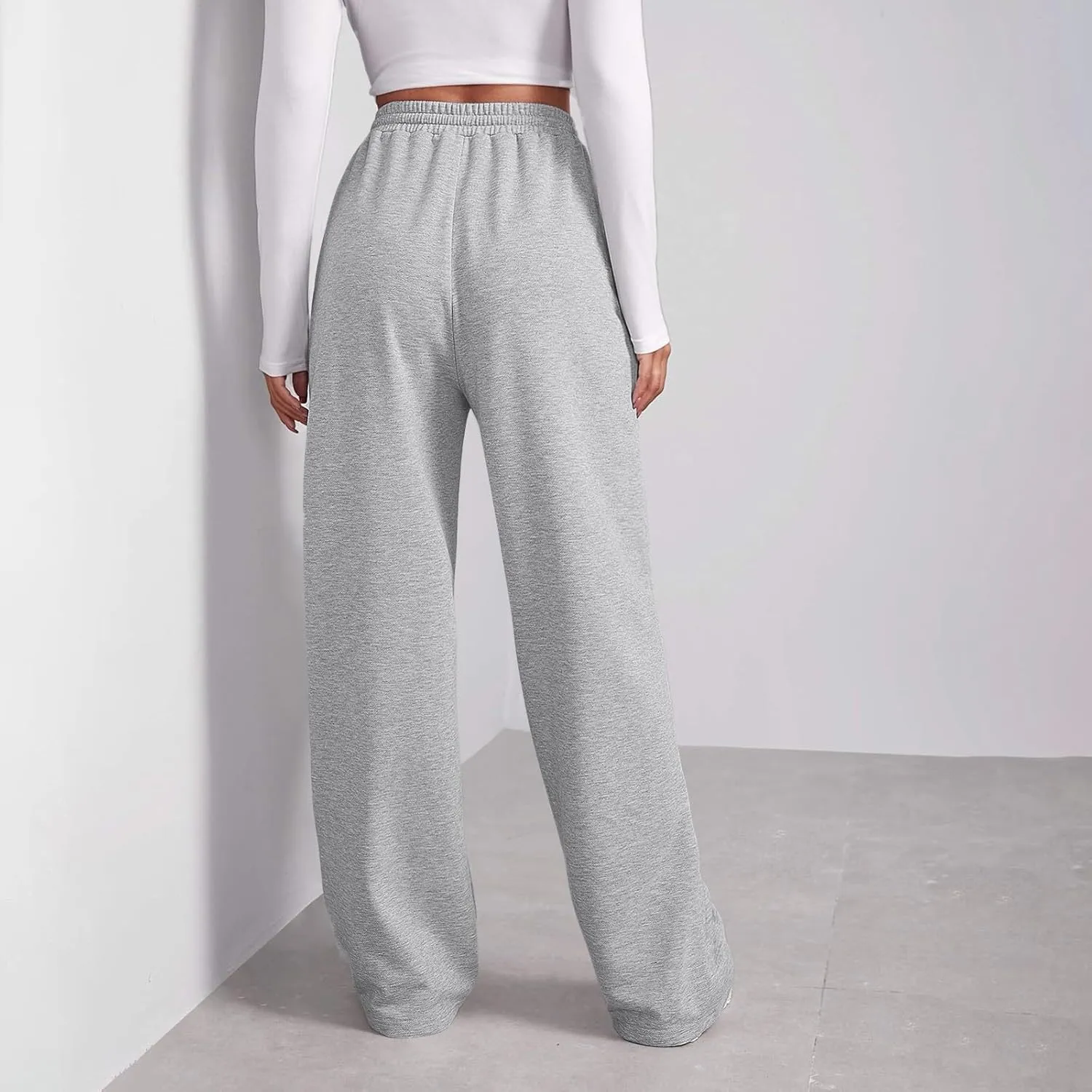 Baggy Wide Leg Sweatpants for Women Fleece Joggers with Pockets Comfy High Waist Lounge Pants Drawstring Sweat Pants