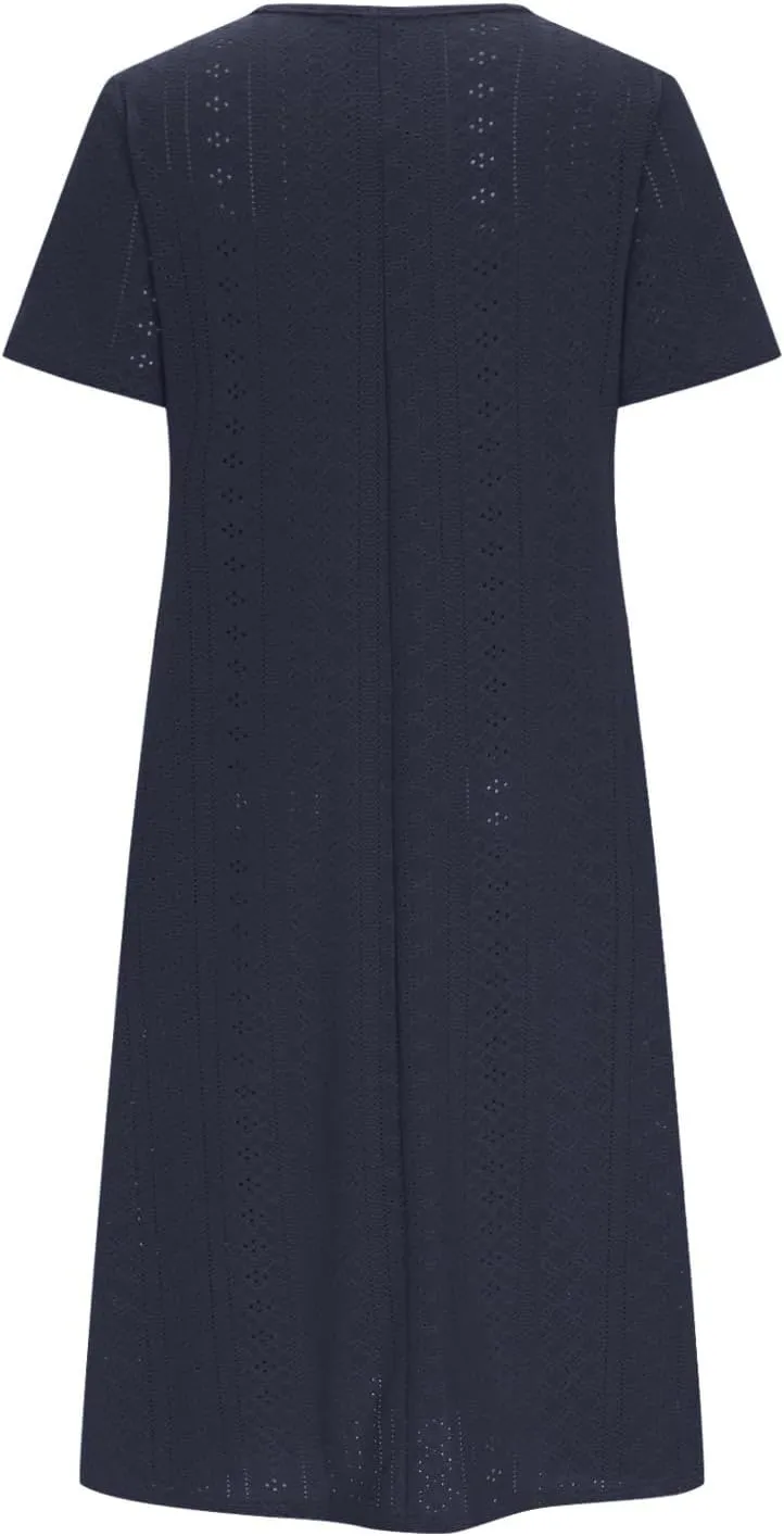 Beach Dresses for Women Fashion Hollow Out Short Sleeve Maxi Sundress Ruffle Hem Crew Neck Casual Summer Dress