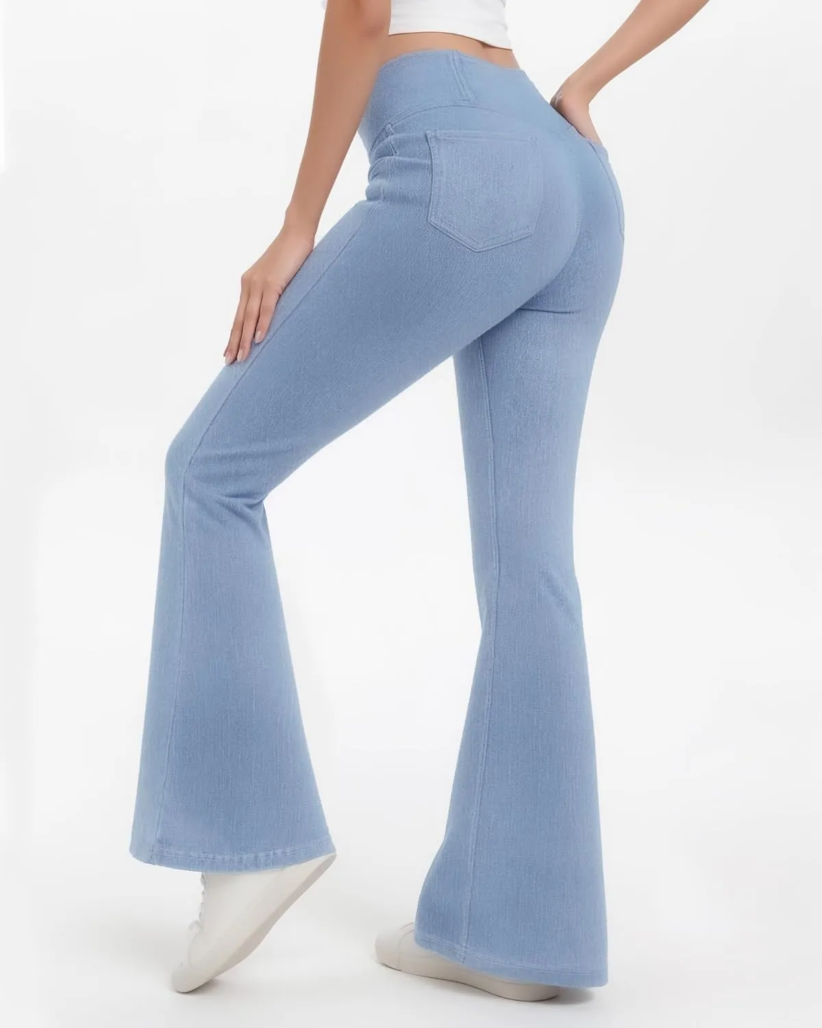 Bell Bottom Jeans for Women High Waisted Stretchy Flare Jeans with Pockets Trendy Crossover Pull On Flare Jeggings
