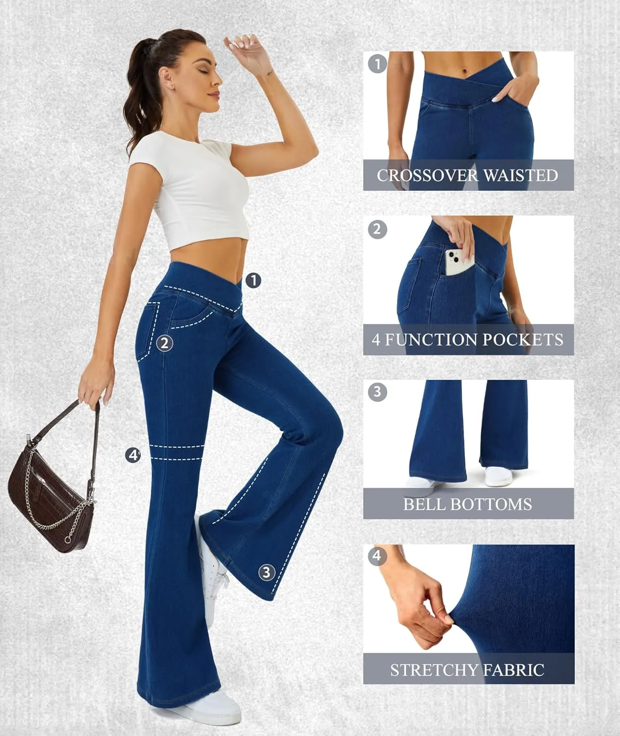 Bell Bottom Jeans for Women Trendy High Waisted Crossover Stretchy Jeans Flare Leggings with Pockets Y2k Jeggings
