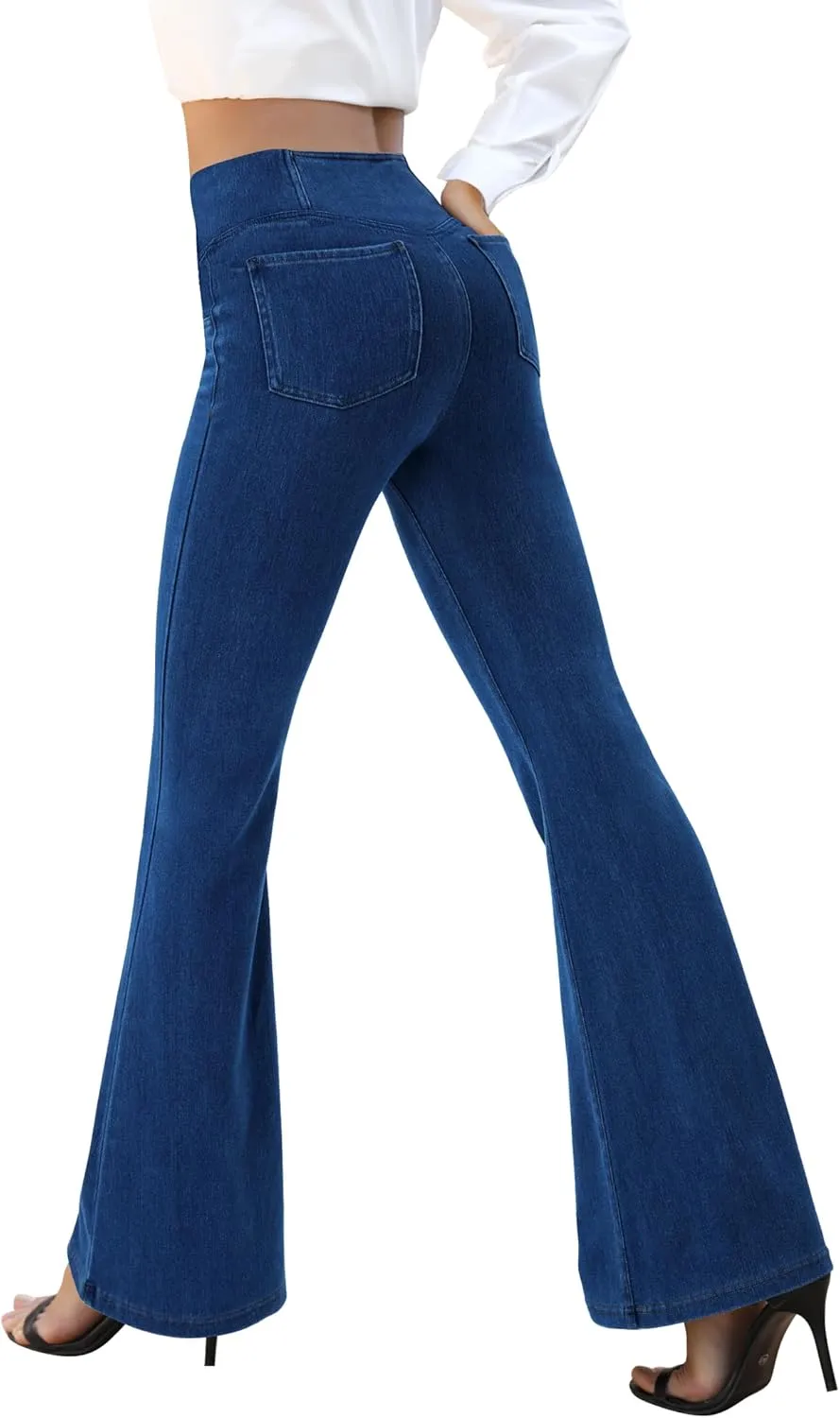 Bell Bottom Jeans for Women Trendy High Waisted Crossover Stretchy Jeans Flare Leggings with Pockets Y2k Jeggings