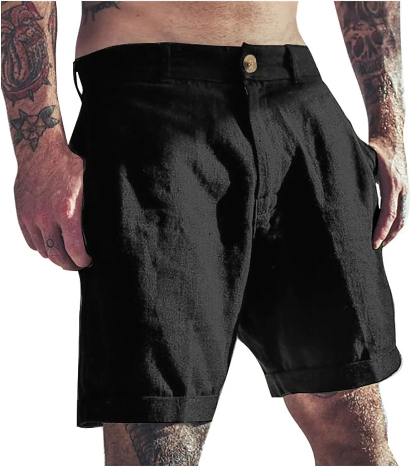 Bermuda Shorts for Men Mid Waisted Dressy Flat Front Straight Leg Button Shorts Causal Summer Beach Slim Fit Short Pants