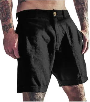 Bermuda Shorts for Men Mid Waisted Dressy Flat Front Straight Leg Button Shorts Causal Summer Beach Slim Fit Short Pants