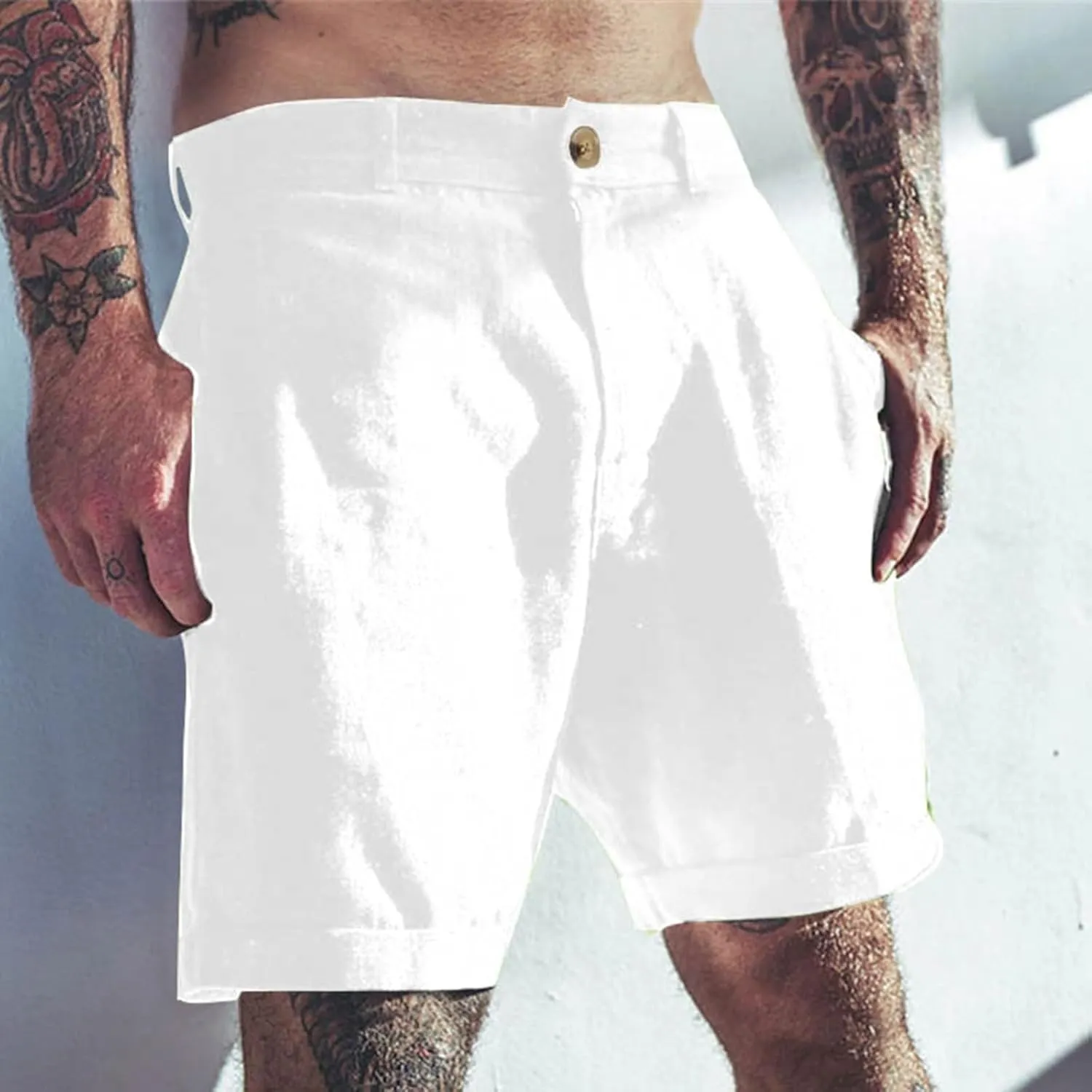 Bermuda Shorts for Men Mid Waisted Dressy Flat Front Straight Leg Button Shorts Causal Summer Beach Slim Fit Short Pants