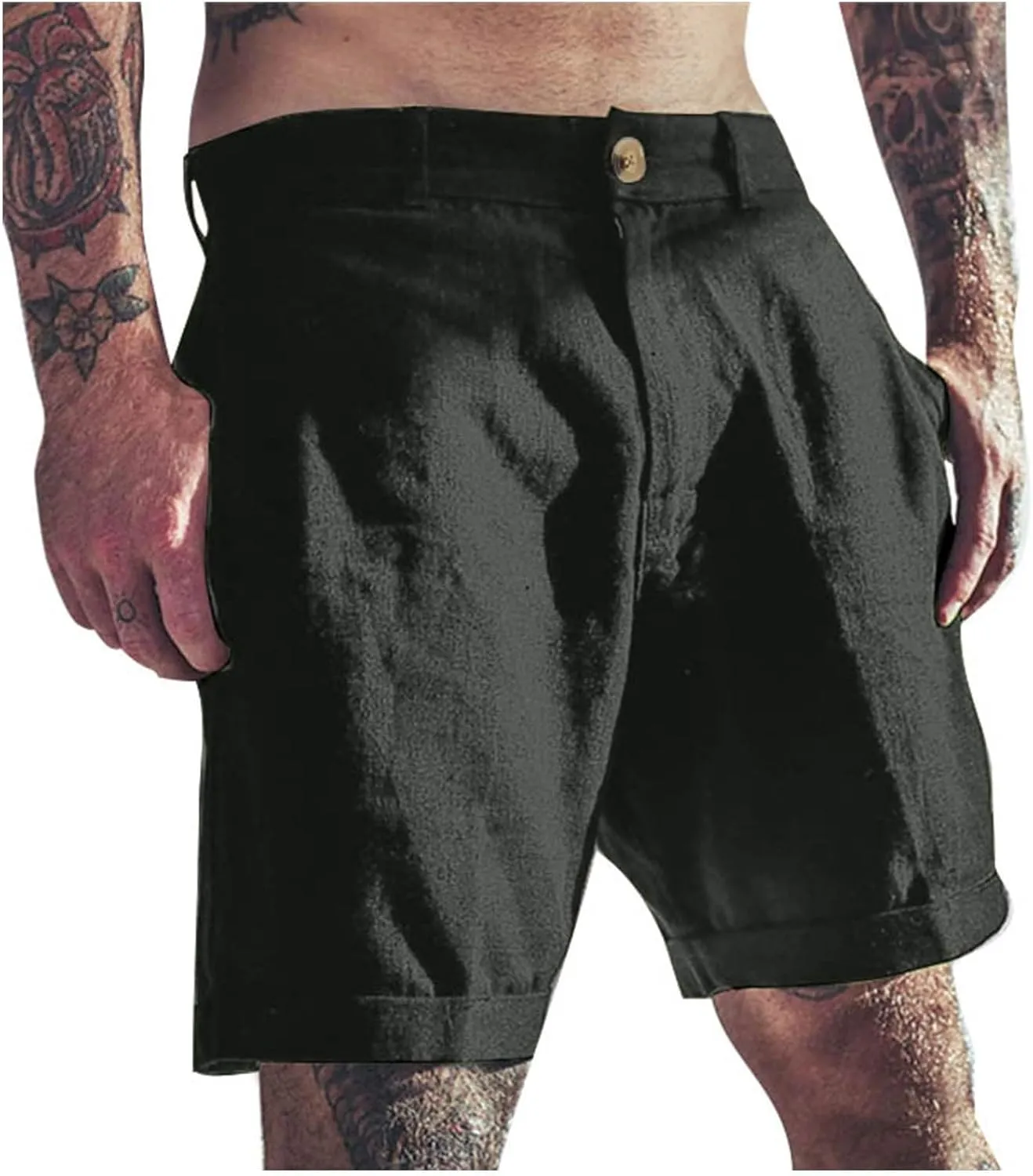 Bermuda Shorts for Men Mid Waisted Dressy Flat Front Straight Leg Button Shorts Causal Summer Beach Slim Fit Short Pants