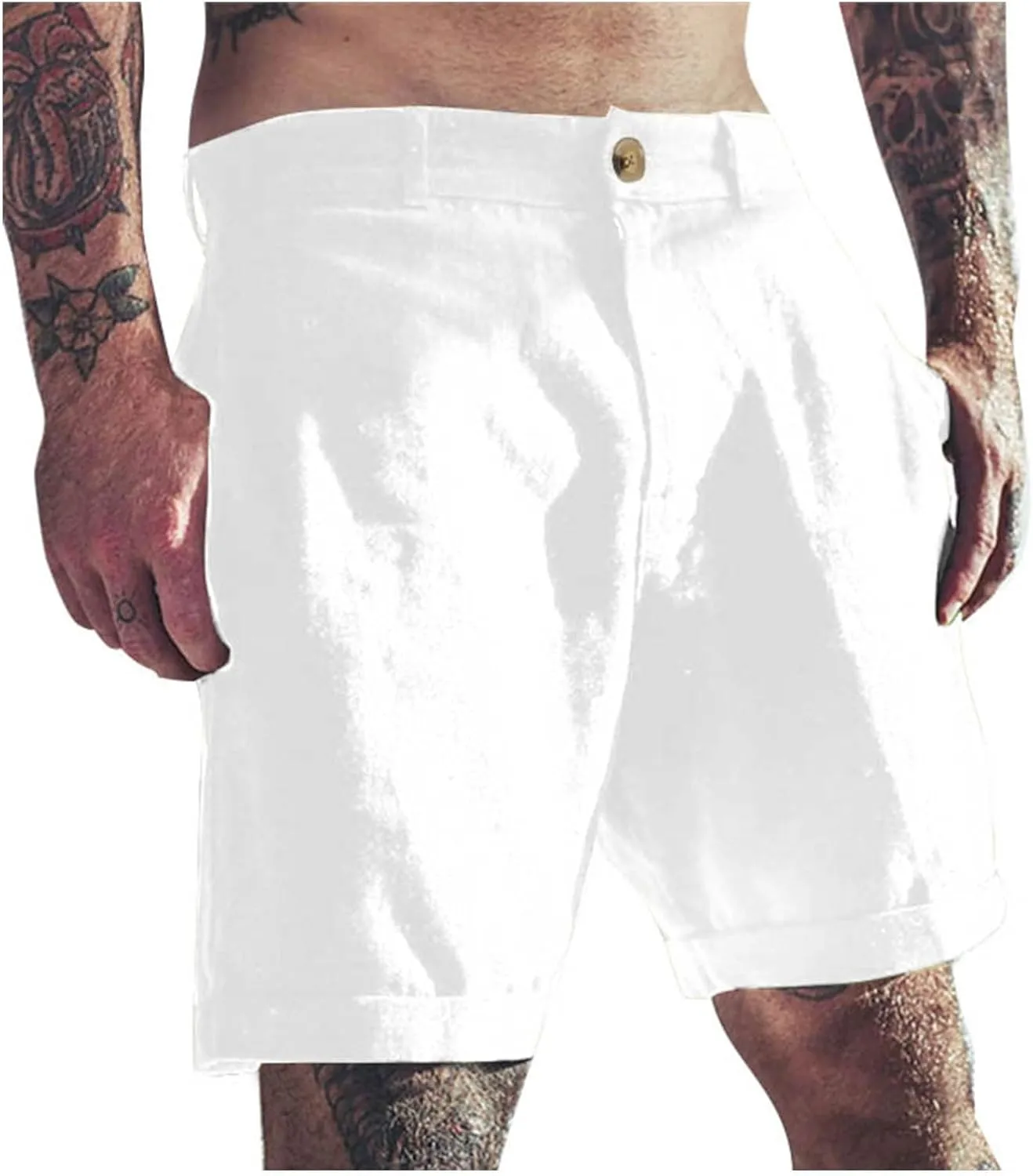 Bermuda Shorts for Men Mid Waisted Dressy Flat Front Straight Leg Button Shorts Causal Summer Beach Slim Fit Short Pants