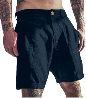 Bermuda Shorts for Men Mid Waisted Dressy Flat Front Straight Leg Button Shorts Causal Summer Beach Slim Fit Short Pants