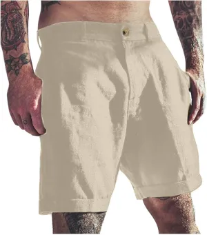 Bermuda Shorts for Men Mid Waisted Dressy Flat Front Straight Leg Button Shorts Causal Summer Beach Slim Fit Short Pants