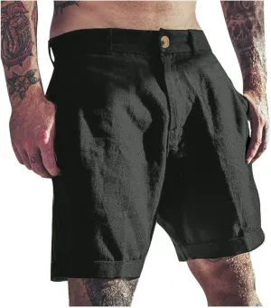 Bermuda Shorts for Men Mid Waisted Dressy Flat Front Straight Leg Button Shorts Causal Summer Beach Slim Fit Short Pants