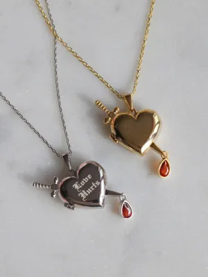 Bloody Heart Necklace, Heart and Sword Necklace, 925 Sterling Silver