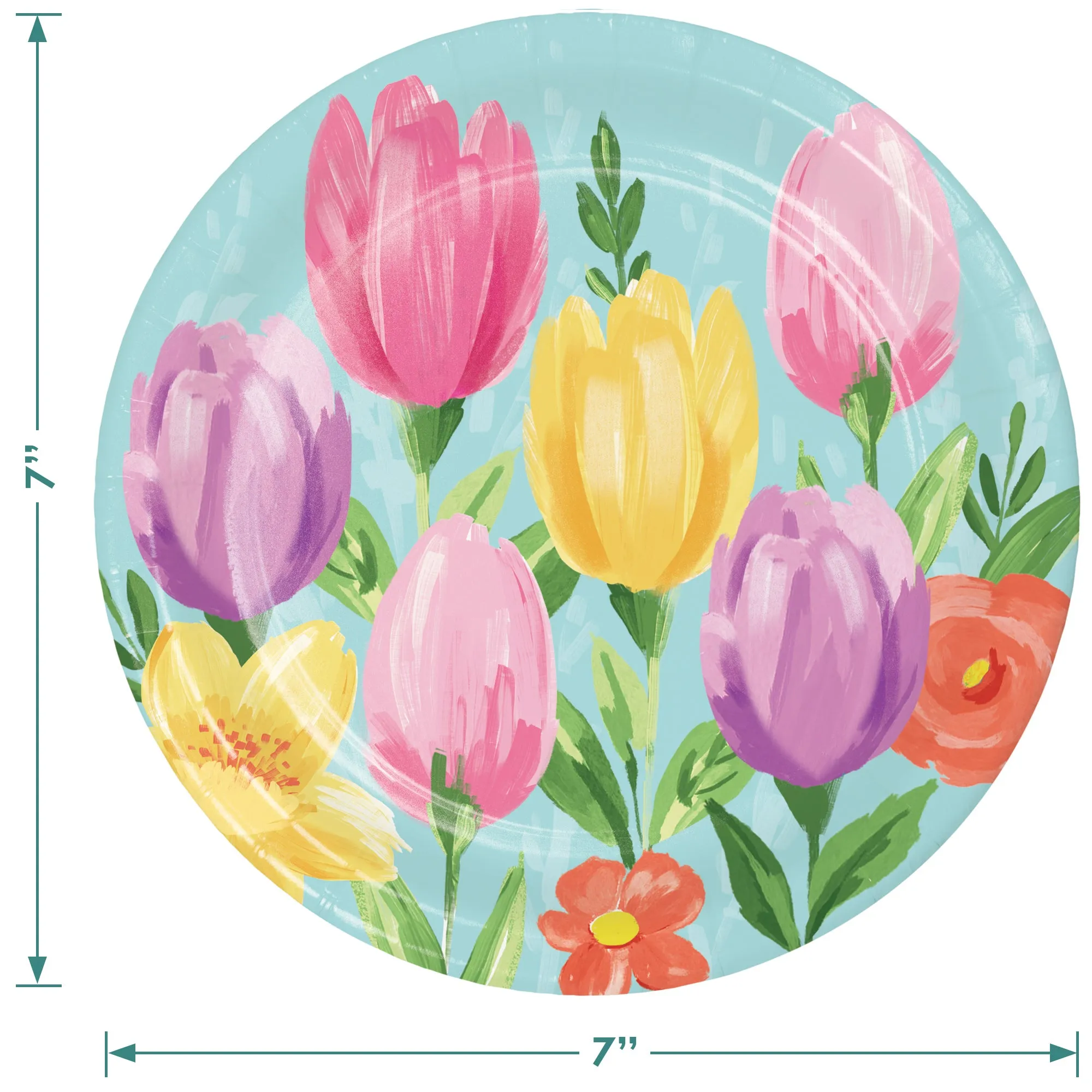 Blue Pastel Spring Tulip Blooms Floral Paper Dessert Plates, Beverage Napkins, and Forks