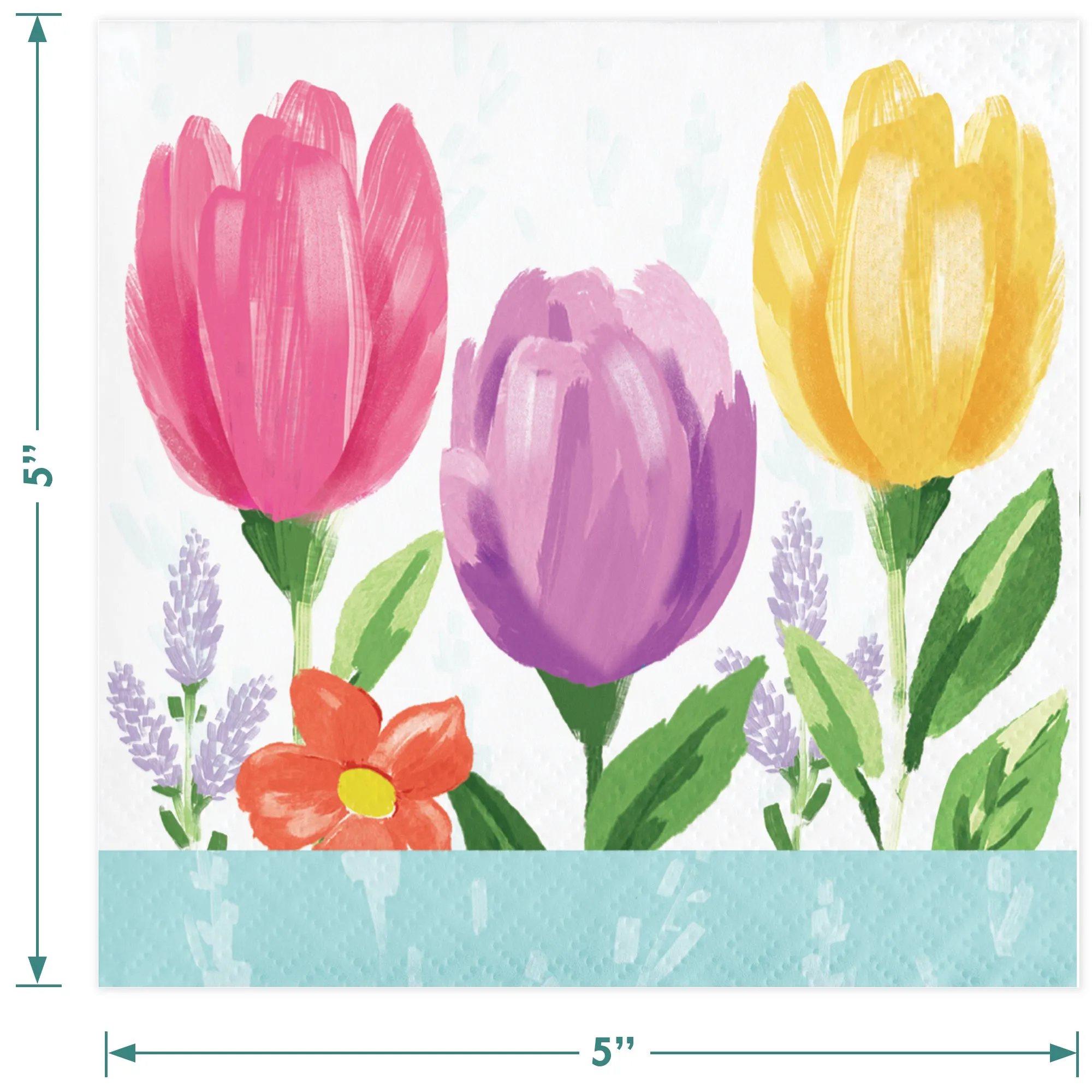 Blue Pastel Spring Tulip Blooms Floral Paper Dessert Plates, Beverage Napkins, and Forks