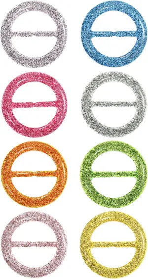 Boao 8 Pieces 80s Party Plastic Fashion T Shirt Clips Silk Scarf Ring T-shirt Tie Clips for Halloween Women Fashion Round Circle Buckle Clothing 80s Accessories