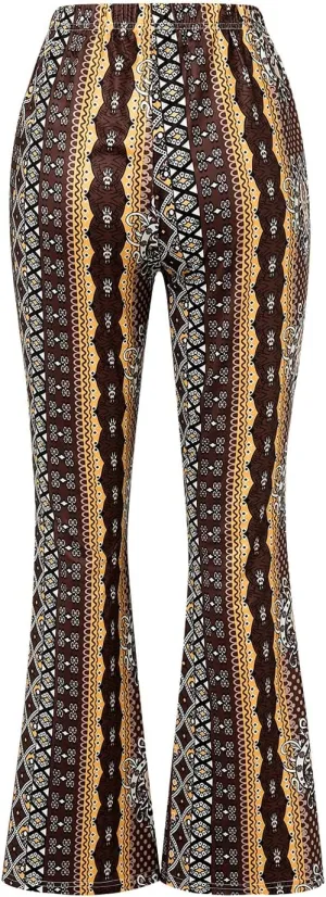 Boho Print Flare Pants for Women High Waist Stretch Comfy Bell Bottom Trousers 70s Hippie Pants Floral Yoga Leggings