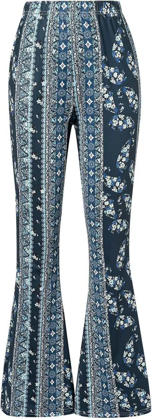 Boho Print Flare Pants for Women High Waist Stretch Comfy Bell Bottom Trousers 70s Hippie Pants Floral Yoga Leggings