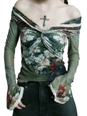 'Bouquet' Off-Shoulder Flare Top