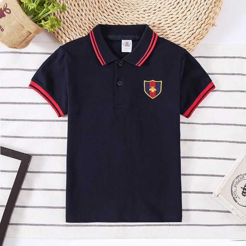 Boys’ Polo T-Shirt with Embroidered Patch – Classic Casual Style