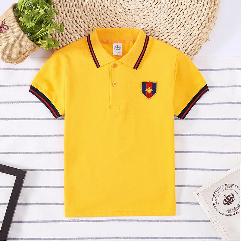 Boys’ Polo T-Shirt with Embroidered Patch – Classic Casual Style
