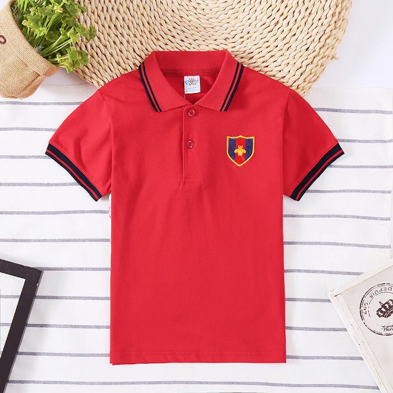 Boys’ Polo T-Shirt with Embroidered Patch – Classic Casual Style