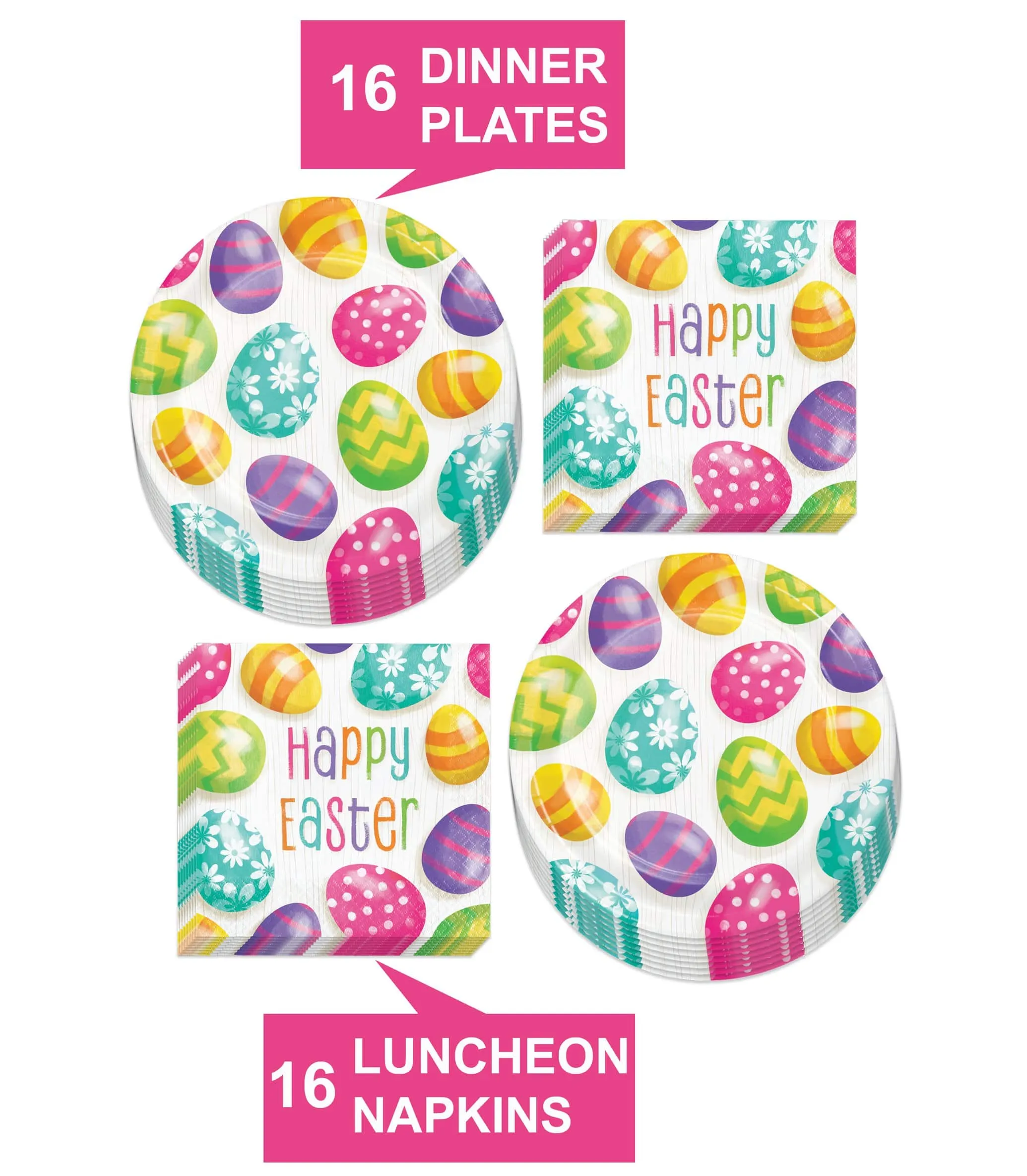 Bright Easter Eggs Paper Dinner Plates and Luncheon Napkins (Serves 16)