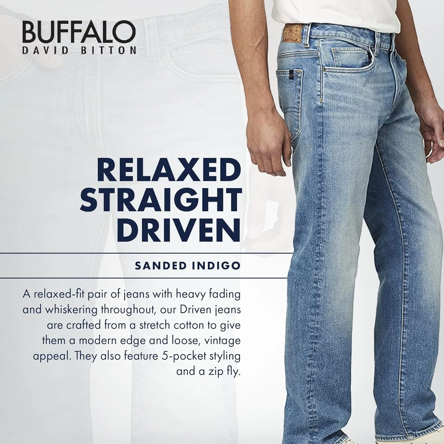 Buffalo David Bitton Men's Relaxed Straight Leg Driven Jean with Stretch Fabric