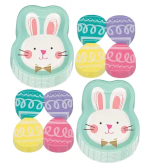 Bunny-Shaped Easter Party Paper Dessert Plates and Egg-Shaped Beverage Napkins (Serves 16)