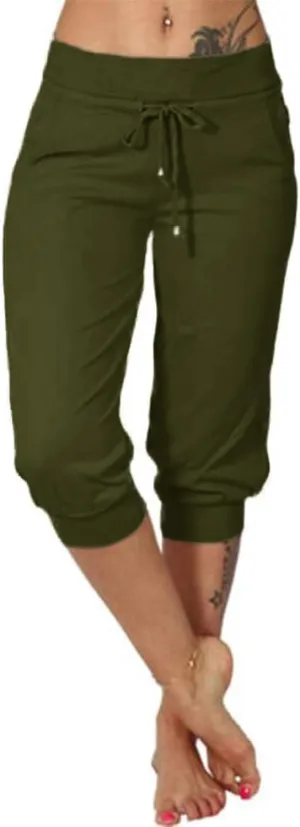 Bwogeeya Womens Capri Yoga Pants Loose Drawstring Pajama Pants Lounge Joggers Pants with Pockets