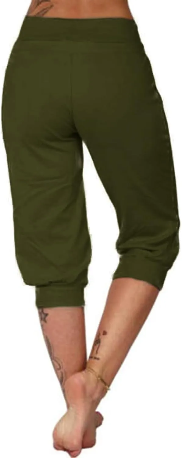 Bwogeeya Womens Capri Yoga Pants Loose Drawstring Pajama Pants Lounge Joggers Pants with Pockets