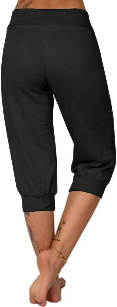 Bwogeeya Womens Capri Yoga Pants Loose Drawstring Pajama Pants Lounge Joggers Pants with Pockets