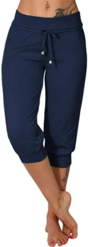 Bwogeeya Womens Capri Yoga Pants Loose Drawstring Pajama Pants Lounge Joggers Pants with Pockets