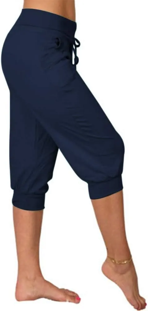 Bwogeeya Womens Capri Yoga Pants Loose Drawstring Pajama Pants Lounge Joggers Pants with Pockets
