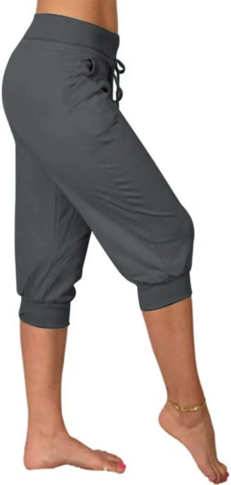 Bwogeeya Womens Capri Yoga Pants Loose Drawstring Pajama Pants Lounge Joggers Pants with Pockets