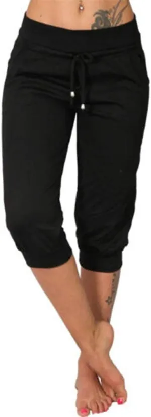 Bwogeeya Womens Capri Yoga Pants Loose Drawstring Pajama Pants Lounge Joggers Pants with Pockets