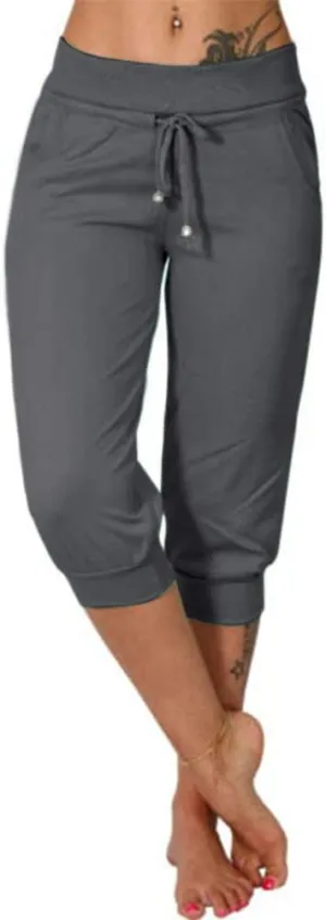 Bwogeeya Womens Capri Yoga Pants Loose Drawstring Pajama Pants Lounge Joggers Pants with Pockets